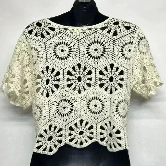 100% cotton, crochet open knit size medium crop top fiber rebellion - Picture 3 of 9